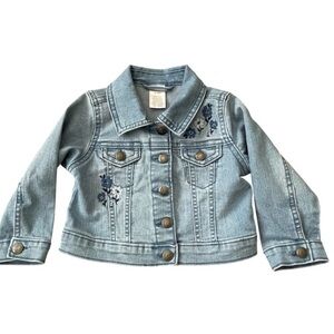 Gymboree Light Blue Denim Jacket with Floral Details- 12-18M